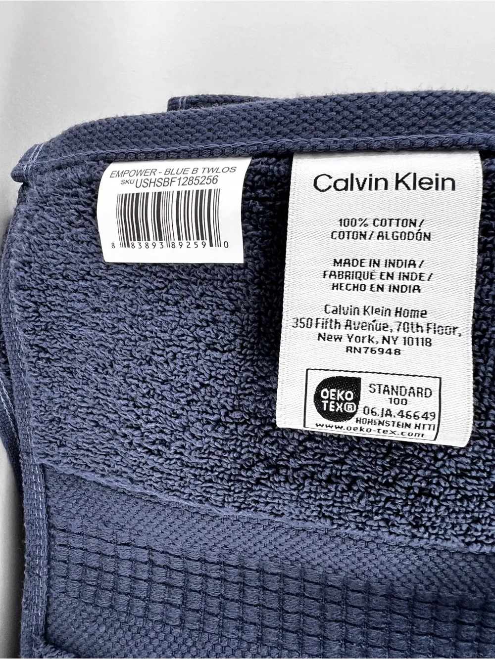 Calvin Klein Bath Towels Navy Blue Plush Zero Twist 100% Cotton 2 Pc Set NEW